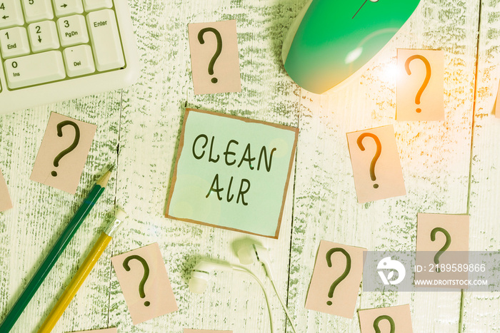 文字书写文字清洁空气。展示空气中没有有害的污垢和ch