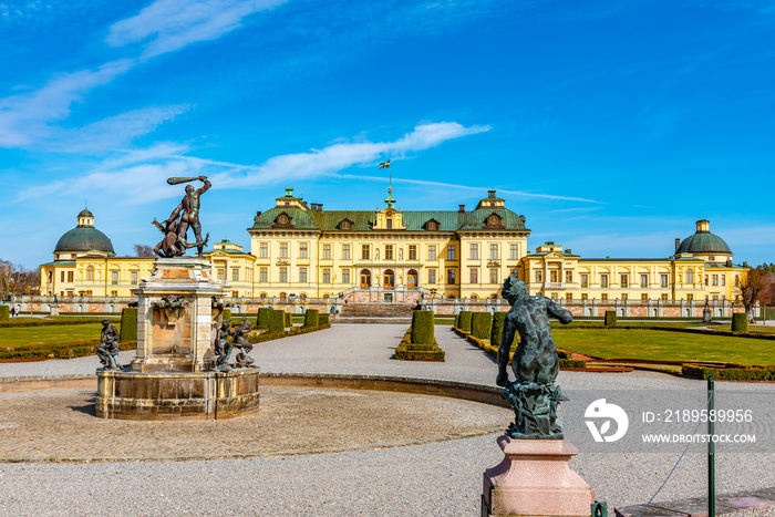 Drottningholm Palace viewed from the royal gardens in Sweden