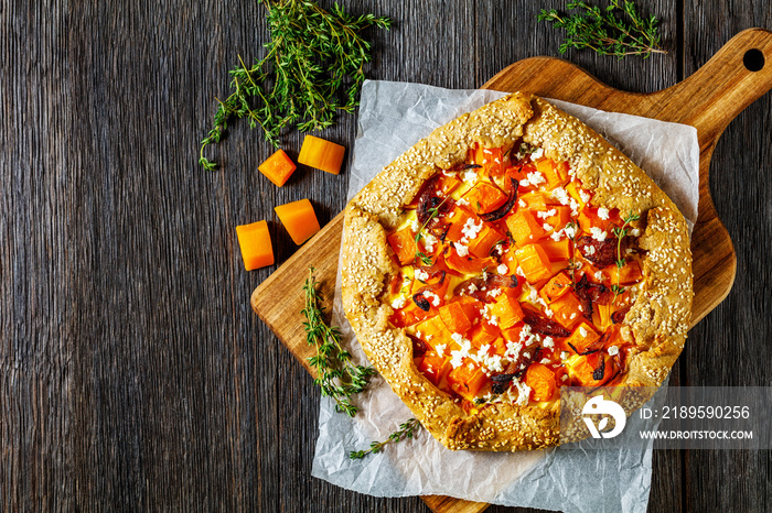 pumpkin galette with onion and feta cheese