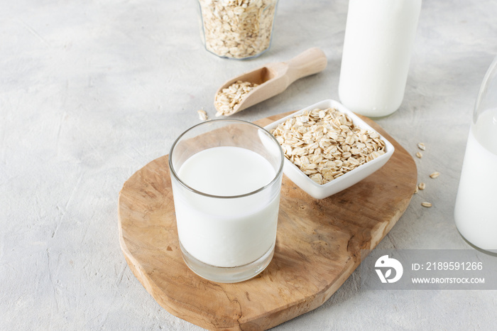 Homemade non dairy alternative milk made from oat flakes.