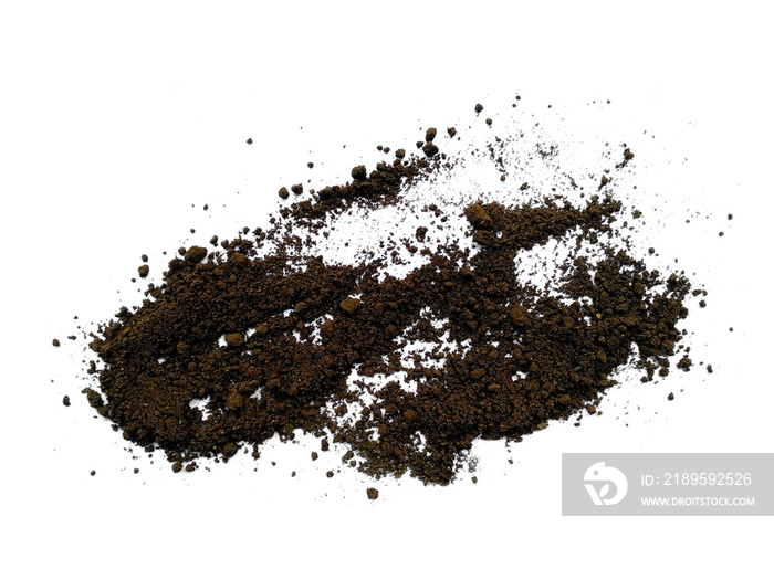 Soil arrangement with clipping path. Soil or land texture on white background.