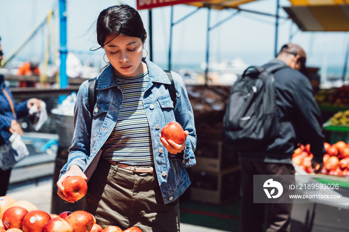 young girl in farmer market in pier 39