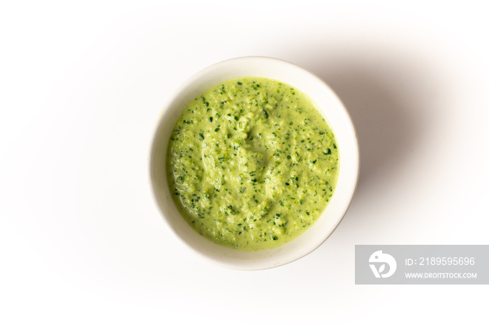 spinach sauce on a white background