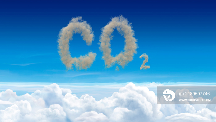 CO2 atmospheric pollution concept with dirty brown clouds spelling CO2 above a layer of pristine whi