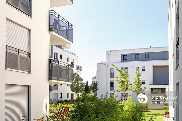 Residential area with apartment buildings in the city