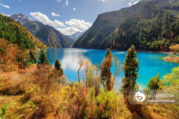 Fantastic view of the Long Lake with azure water among mountains