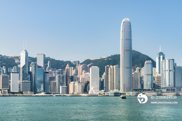 Fabulous view of Hong Kong Island skyline on sunny day