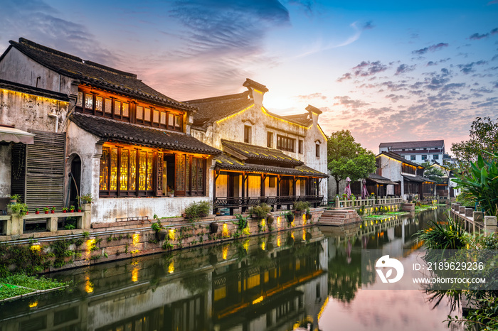 Ancient buildings by the river in Dangkou Ancient Town, Wuxi, Jiangsu, China