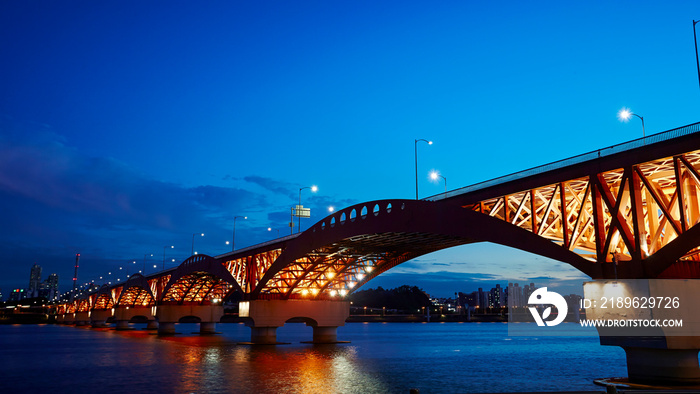 Lighting up bridge over the river 