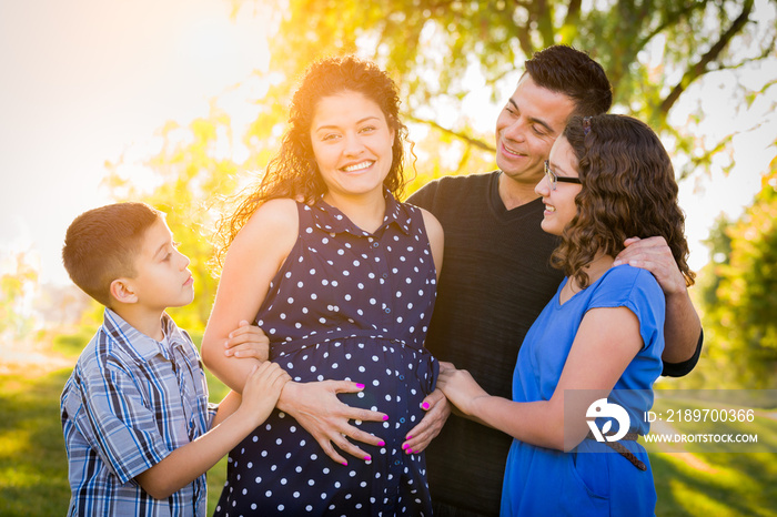 Hispanic Pregnant Family Portrait Outdoors