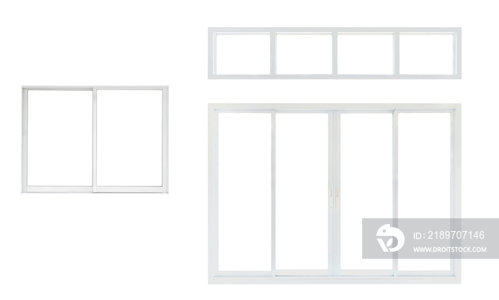 白色背景上隔离的现代室内办公室或店面窗户框架集合