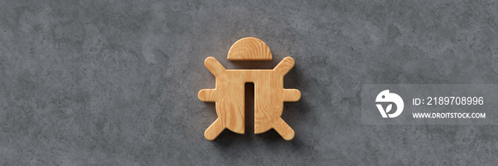 wooden bug icon on concrete background