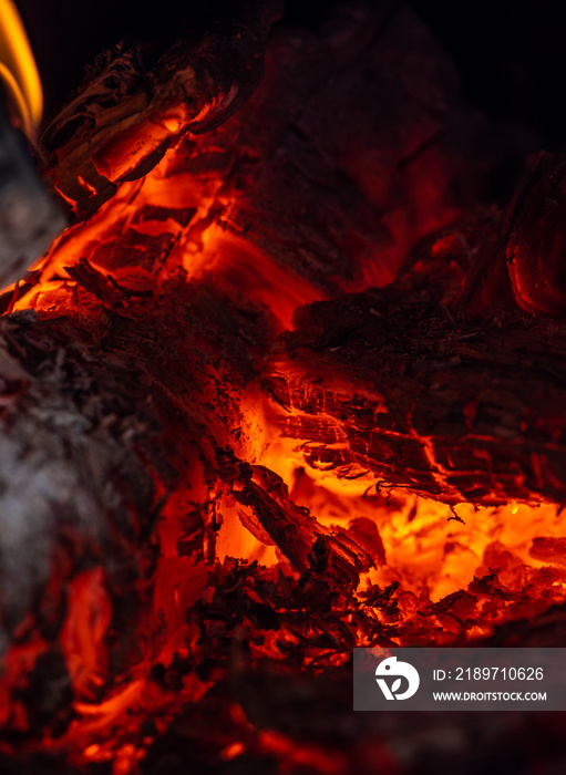 Ashes burning in the boiler