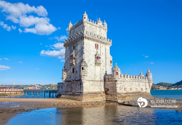 famous Belem Tower in Lisbon , Portugal