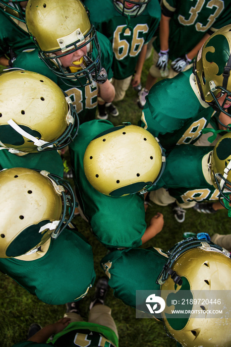 Overhead view of players standing in field