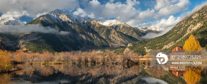 Autumn Sunrise over Pond at Twin Lakes Inn - Colorado Aspen Trees