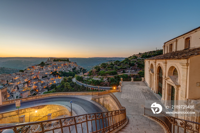 The old town of Ragusa Ibla in Sicily in the early morning