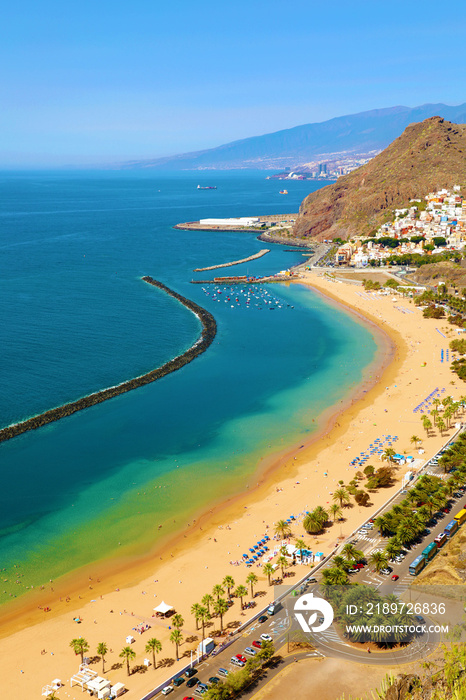 Panoramic view of San Andres village and Las Teresitas Beach, Tenerife, Spain