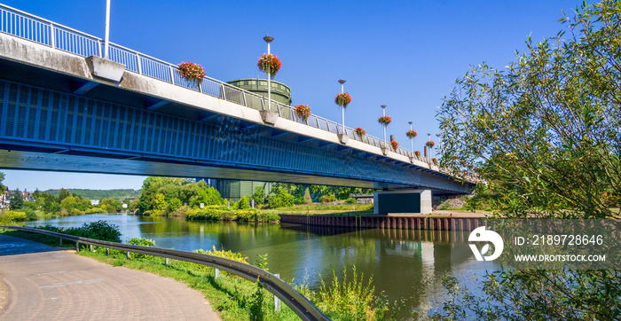 bridge völklingen wehrden in the summer decorated with flower boxes.