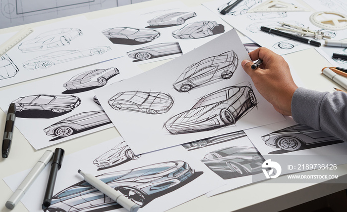 Designer engineer automotive design drawing sketch development Prototype concept car industrial crea