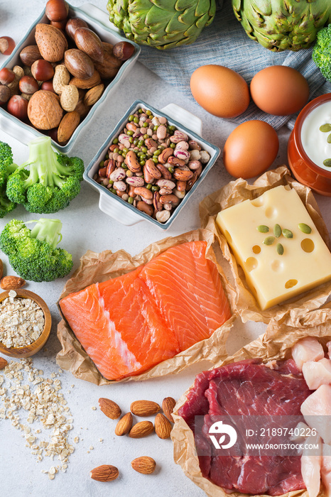 Assortment of healthy protein source and body building food