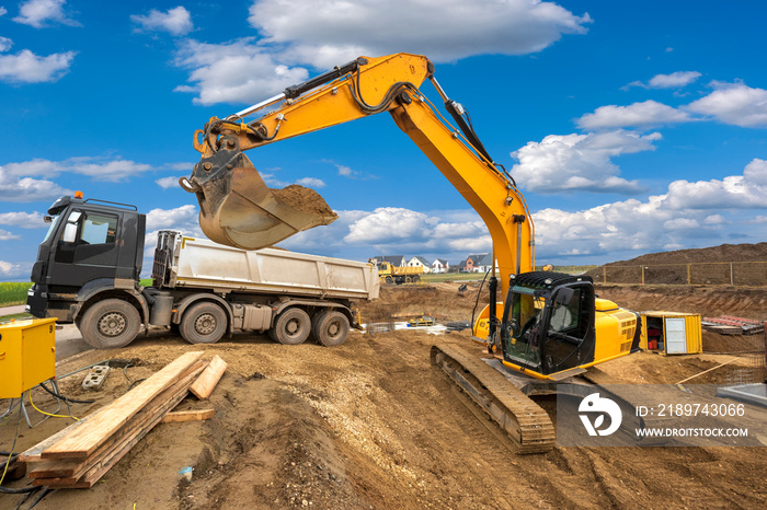 heavy excavator working at construction site