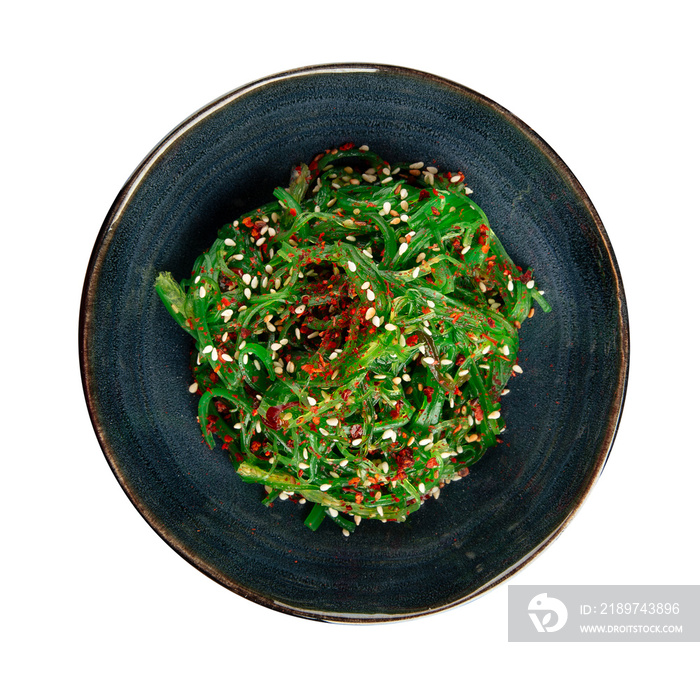 Isolated bowl of japanese seaweed chuka wakame salad with spices