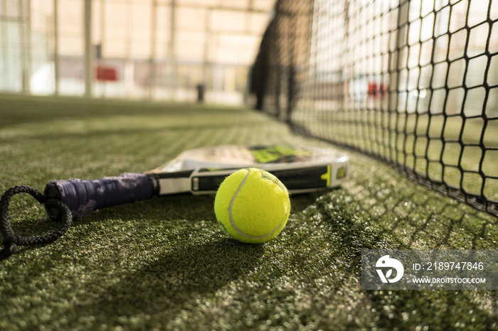 Paddle tennis objects and court.