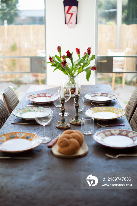 High angle view of place setting on dining table at home