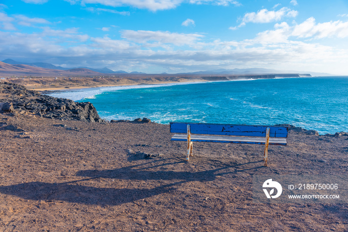 Coastline with beaches extending from El Cotillo village at Fuerteventura, Canary islands, Spain