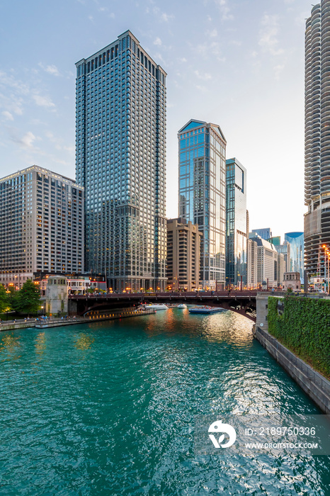 Chicago City riverside view in USA