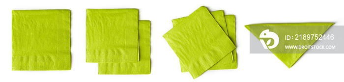 从上方白色隔离的绿色餐巾纸