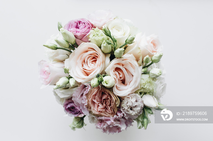Beautiful spring bouquet with pink and white tender flowers