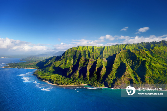 Aerial view of spectacular Na Pali coast, Kauai