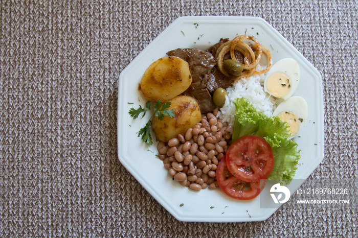 Traditional Brazilian food dish top view with space to write