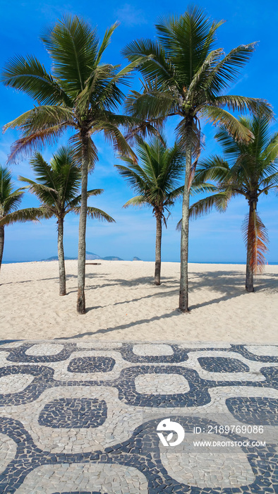 Famous Ipanema Mosaic Sidewalk With Palm Trees in the Beach, in Rio de Janeiro, Brazil