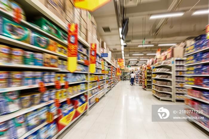 supermarket aisle, Motion Blur background。