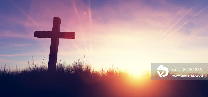 Cross at sunset religion and faith