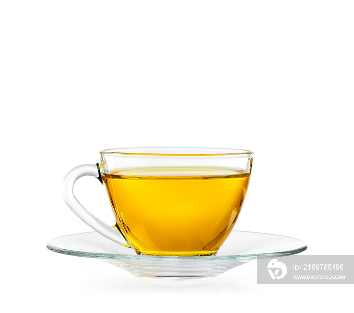 Glass cup of tea. Isolated on white background