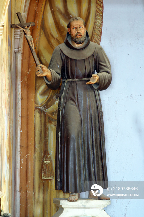 Saint Francis of Assisi statue on the main altar in the Church of the Annunciation of the Blessed Vi