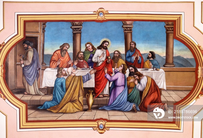 Last Supper, fresco in the church of Saint Matthew in Stitar, Croatia