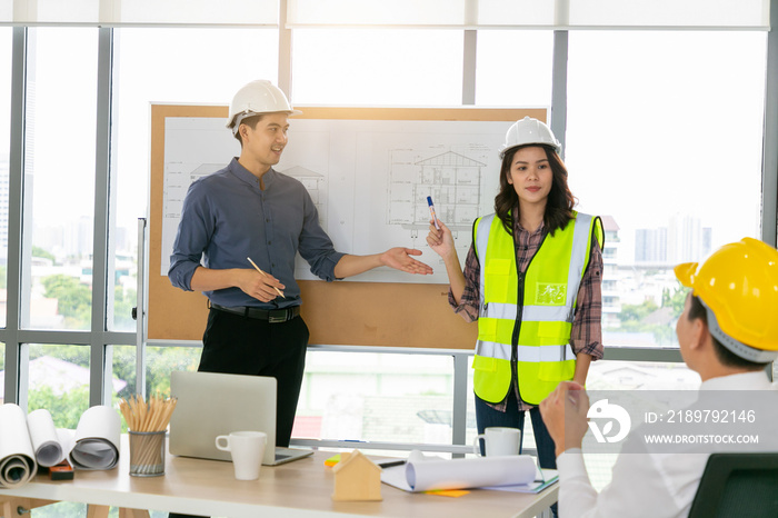 Group of diversity people engineer meeting or discussing work in office or construction. Engineering