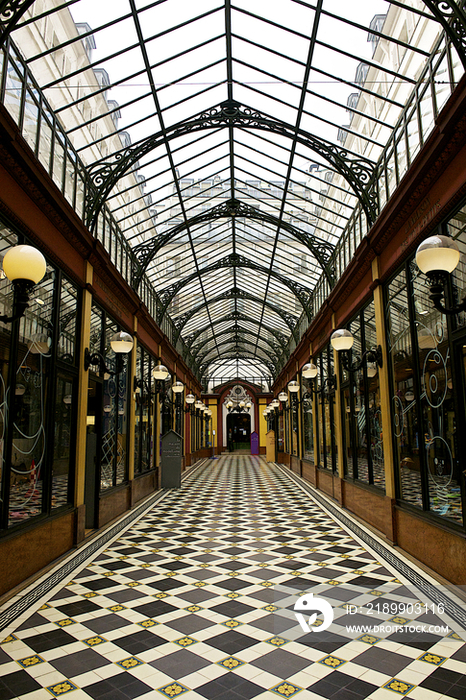 Historic covered arcade in Paris, France
