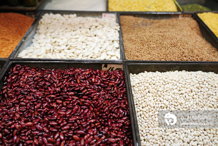 Colorful cereals at market in Mauritius