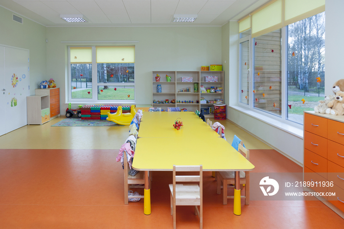 Classroom, activity room with furniture, tables and chairs