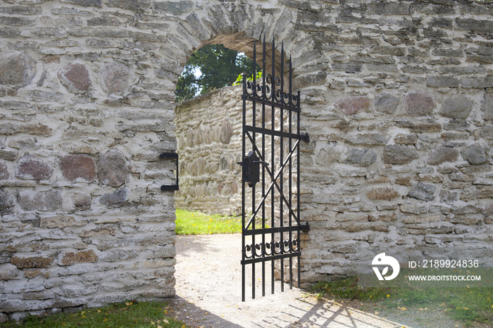 Open Gate Door in a Stone Wall