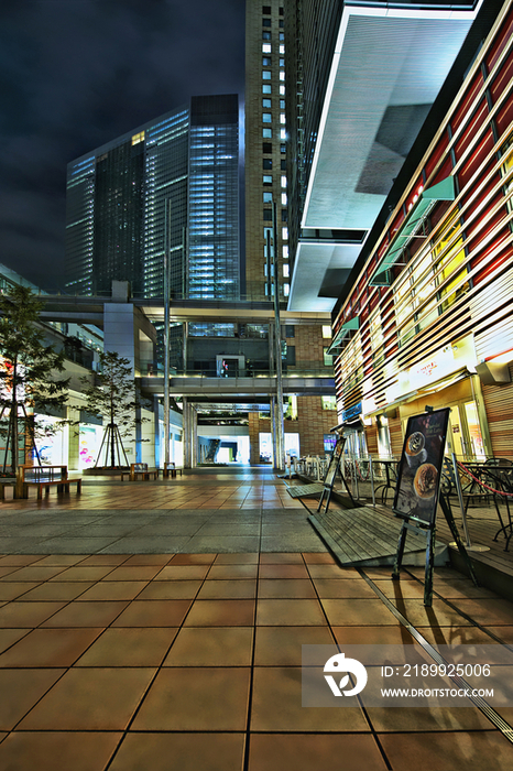 Underground level of Shiodome City Center at night