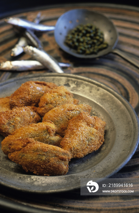 Italy, Friuli, fried stuffed sardines with capers