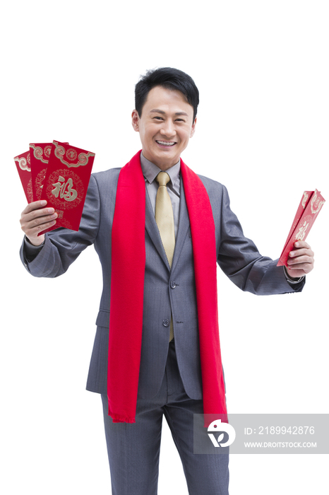 商务男士与新年红包