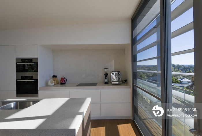 Sunlight falling on kitchen countertop; Sydney; NSW; Australia